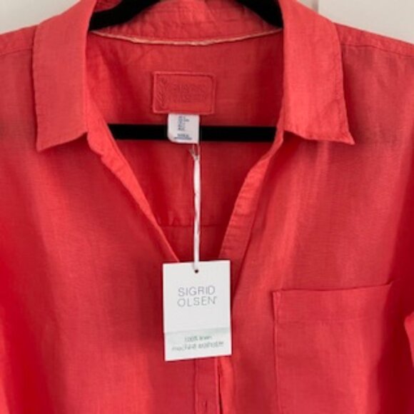 Sigrid Olsen Tops - NWT Sigrid Olsen 100% LINEN Button Down Shirt Coral Large